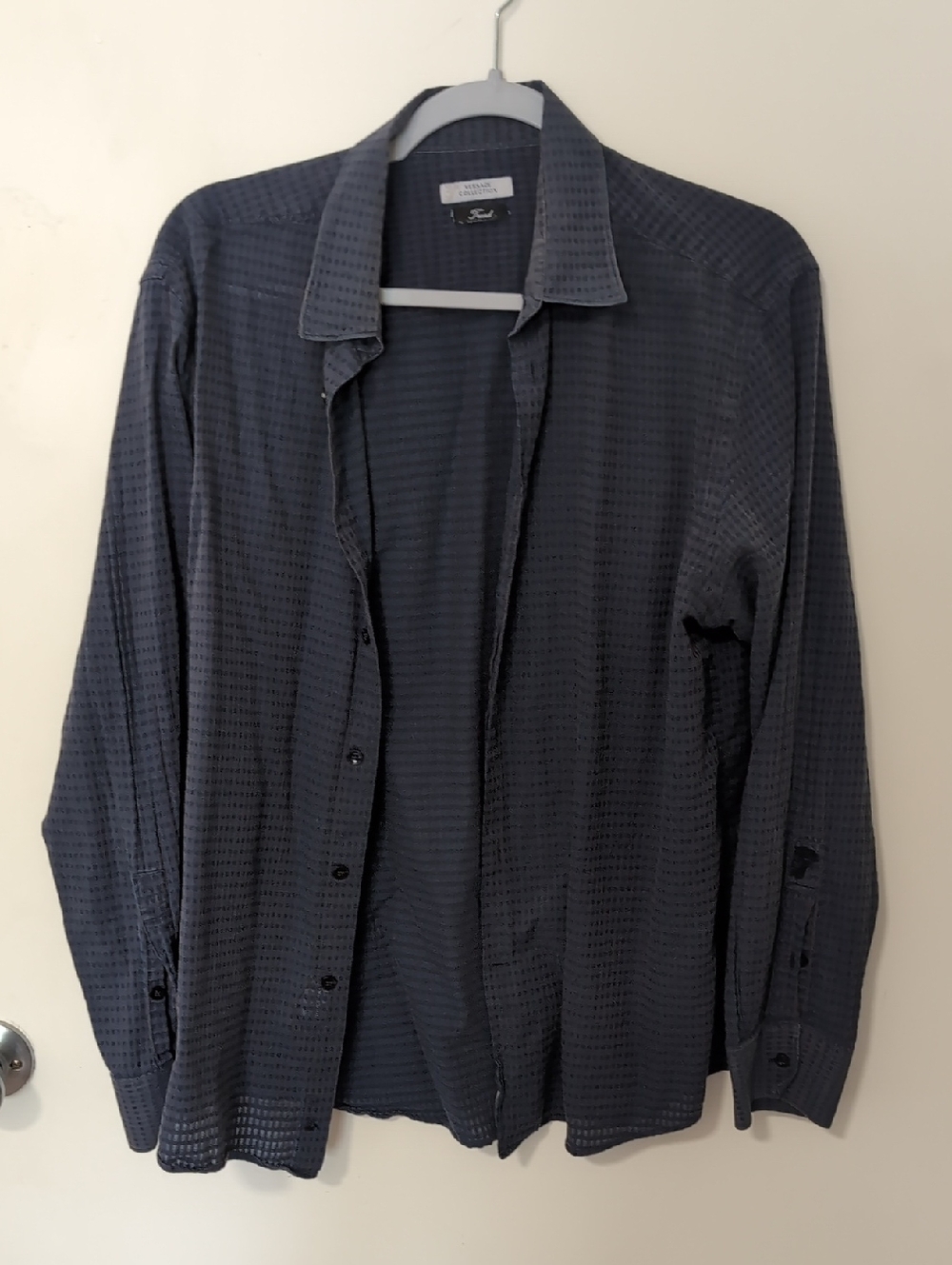 Versace Collection Blue and Gray Striped Button-Up Shirt